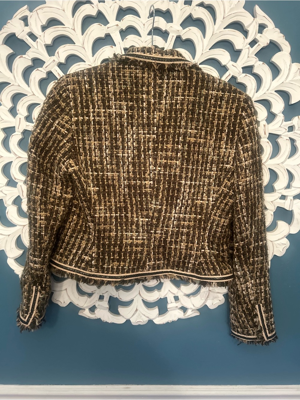 Allen B. By Allen Schwartz Brown Tweed Fringed Cropped Blazer - Picture 5 of 8